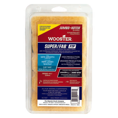 Wooster Super/FAB Fabric 4.5 in. W X 3/8 in. Jumbo Paint Roller Cover 10 pk, Pack of 4