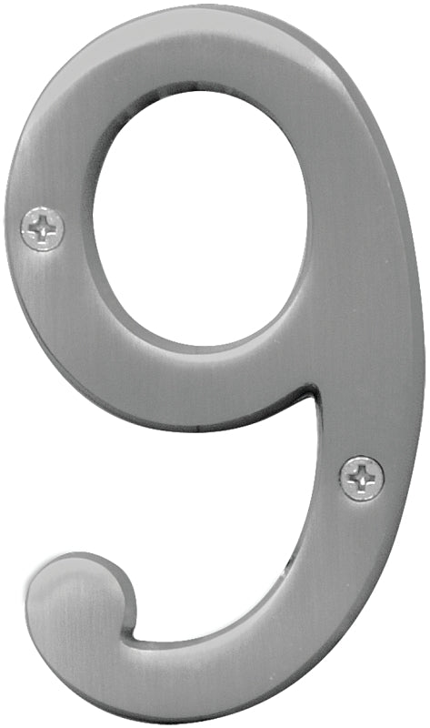 Hy-Ko Prestige Series BR-43SN/9 House Number, Character: 9, 4 in H Character, Nickel Character, Solid Brass, Pack of 3