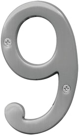 Hy-Ko Prestige Series BR-43SN/9 House Number, Character: 9, 4 in H Character, Nickel Character, Solid Brass, Pack of 3