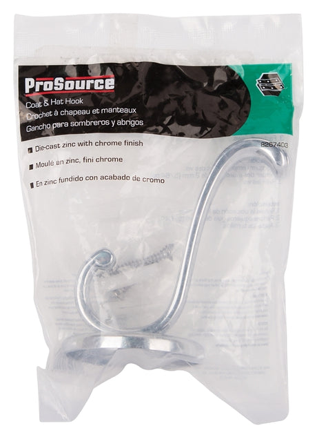 ProSource H-032-CH Coat and Hat Hook, 22 lb, 2-Hook, 1 in Opening, Zinc, Chrome