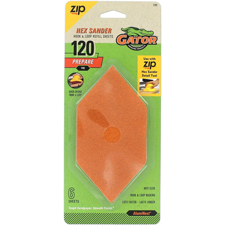 Gator Zip 7206 Refill Sheet, 6 in L, 3 in W, Fine, 120 Grit, Aluminum Oxide Abrasive