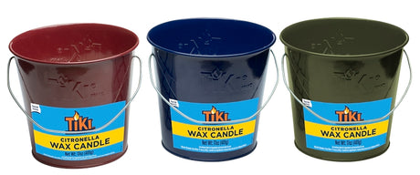 Tiki 1417039 Lavish Woodland Wax Bucket Candle, Army Green/Burgundy/Navy Blue, Citronella, 35 hr Burn Time, 17 oz