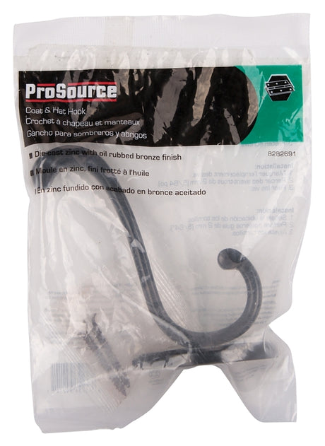 ProSource H-032-10B Coat and Hat Hook, 22 lb, 2-Hook, 1 in Opening, Zinc, Oil-Rubbed Bronze