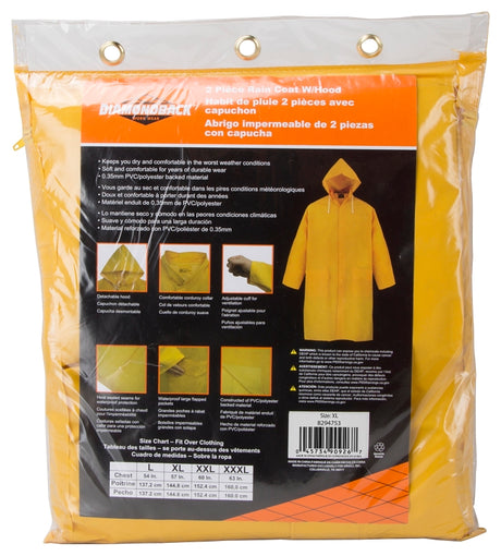 Diamondback PY-800XL Raincoat, XL, Polyester/PVC, Yellow, Comfortable Corduroy Collar, Double Fly Snap Closure, Knee