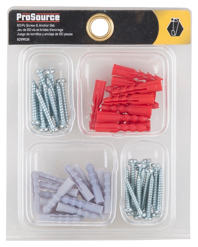 ProSource JL821083L Screw and Anchor Set, Screws: Zinc Plated, 60-Piece