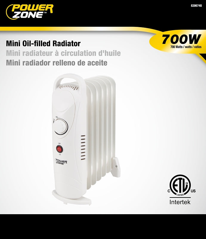 PowerZone CYPB-7 Mini Oil Filled Heater, 5.8 A, 120 V, 700 W Heating, 1-Heating Stage, White