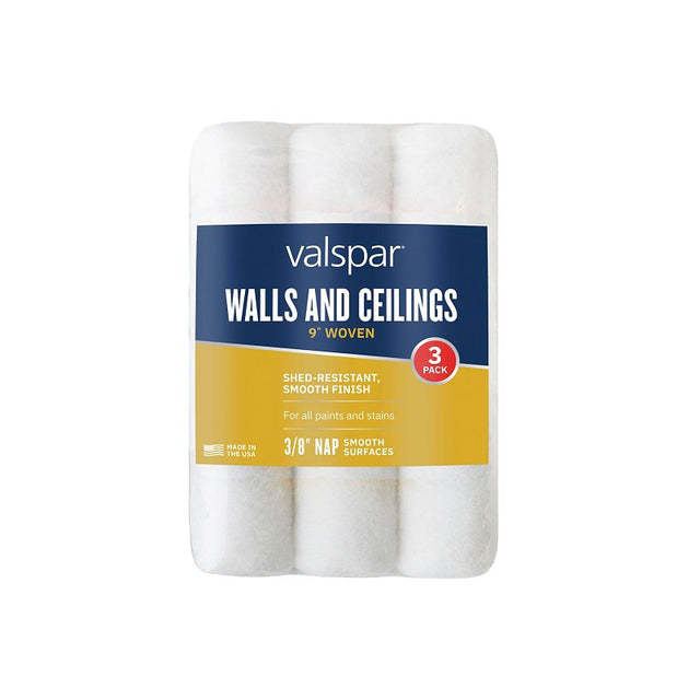 Valspar 888553900 Paint Roller Cover, 3/8 in Thick Nap, 9 in L, Polyester Cover, 3/PK