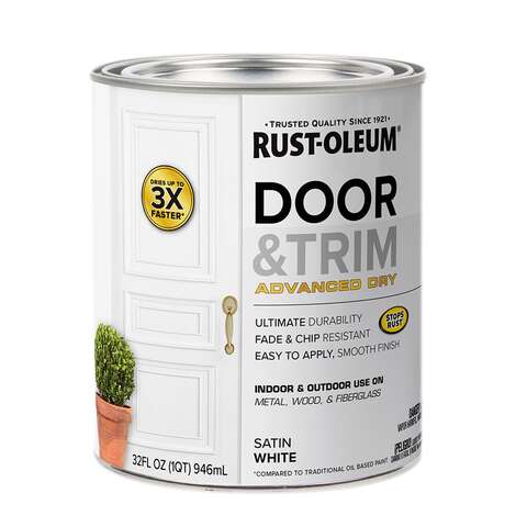 Rust-Oleum Stops Rust Satin White Door Paint Exterior and Interior 1 qt, Pack of 2