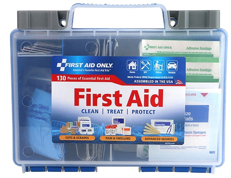First Aid Only 91299 First Aid Kit, 130-Piece, Multi-Color, Includes: (25) 3/4 x 3 in Adhesive Plastic Bandages, Pack of 6