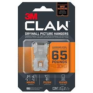 3M CLAW 3PH65M-2ES Picture Hanger, 65 lb, Steel, 1/8 in Projection, Wall Mounting