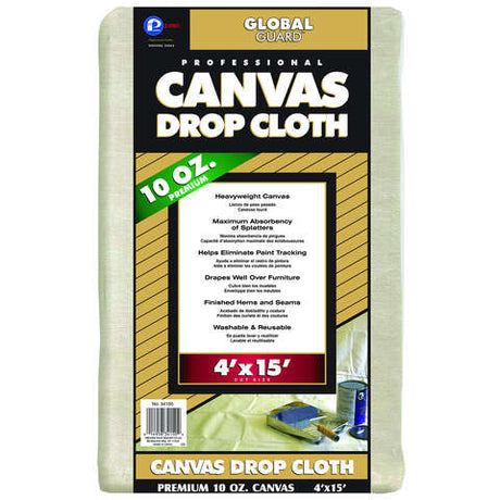 Premier GlobalGuard 4 ft. W X 15 ft. L 10 oz Professional Grade Canvas Drop Cloth 1 pk