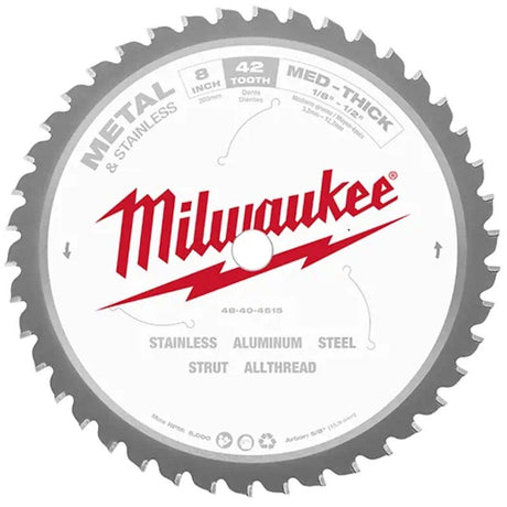 Milwaukee 48-40-4515 Circular Saw Blade, 8 in Dia, 5/8 in Arbor, 42-Teeth, Carbide Tipped Cutting Edge