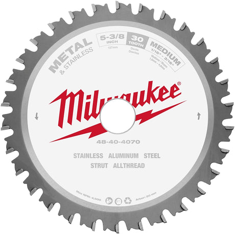 Milwaukee 48-40-4070 Circular Saw Blade, 5-3/8 in Dia, 20 mm Arbor, 30-Teeth, Carbide Cutting Edge