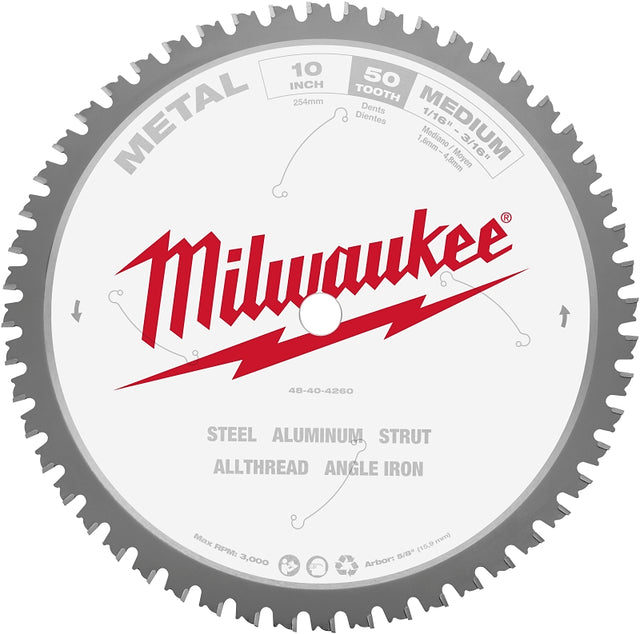 Milwaukee 48-40-4260 Circular Saw Blade, 10 in Dia, 5/8 in Arbor, 50-Teeth, Carbide Cutting Edge