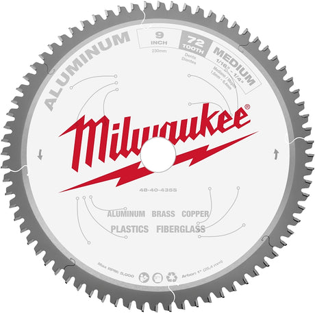 Milwaukee 48-40-4355 Circular Saw Blade, 9 in Dia, 1 in Arbor, 72-Teeth, Carbide Cutting Edge