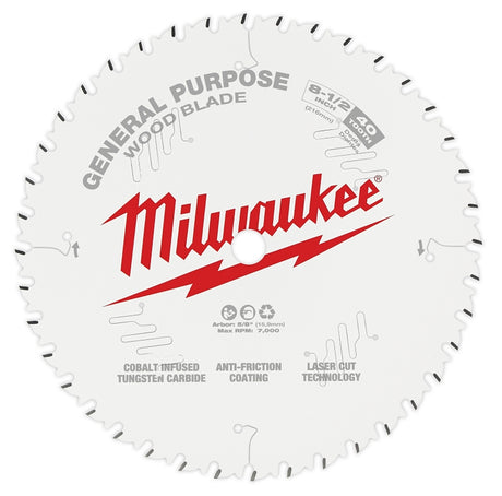 Milwaukee 48-40-0824 Circular Saw Blade, 8-1/2 in Dia, 5/8 in Arbor, 40-Teeth, Carbide Cutting Edge