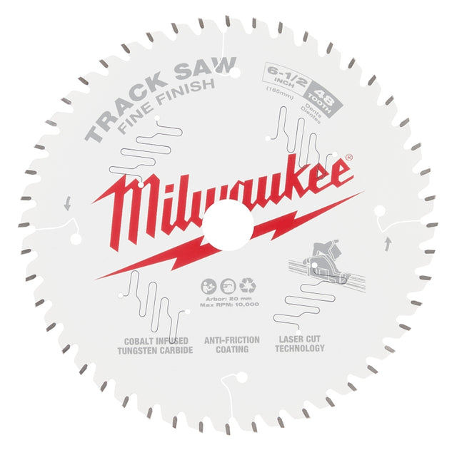 Milwaukee 48-40-0627 Track Saw Blade, 6-1/2 in Dia, 20 mm Arbor, 48-Teeth, Tungsten Carbide Cutting Edge