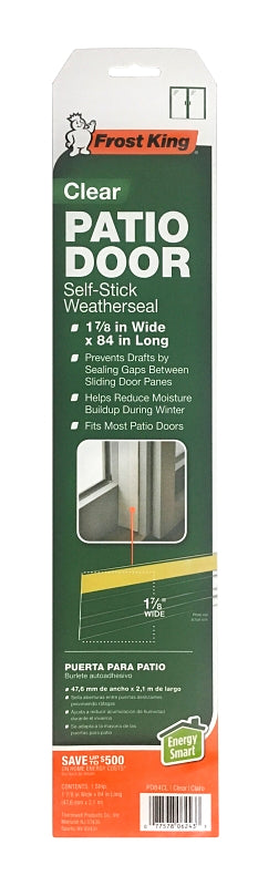 Frost King PD84CL Patio Door Weatherstrip, 1-7/8 in W, 84 in L, PVC, Clear