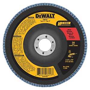 DEWALT DW8351 Flap Disc, 4-1/2 in Dia, 7/8 in Arbor, Coated, 40 Grit, Coarse, Zirconia Abrasive, Fiberglass Backing