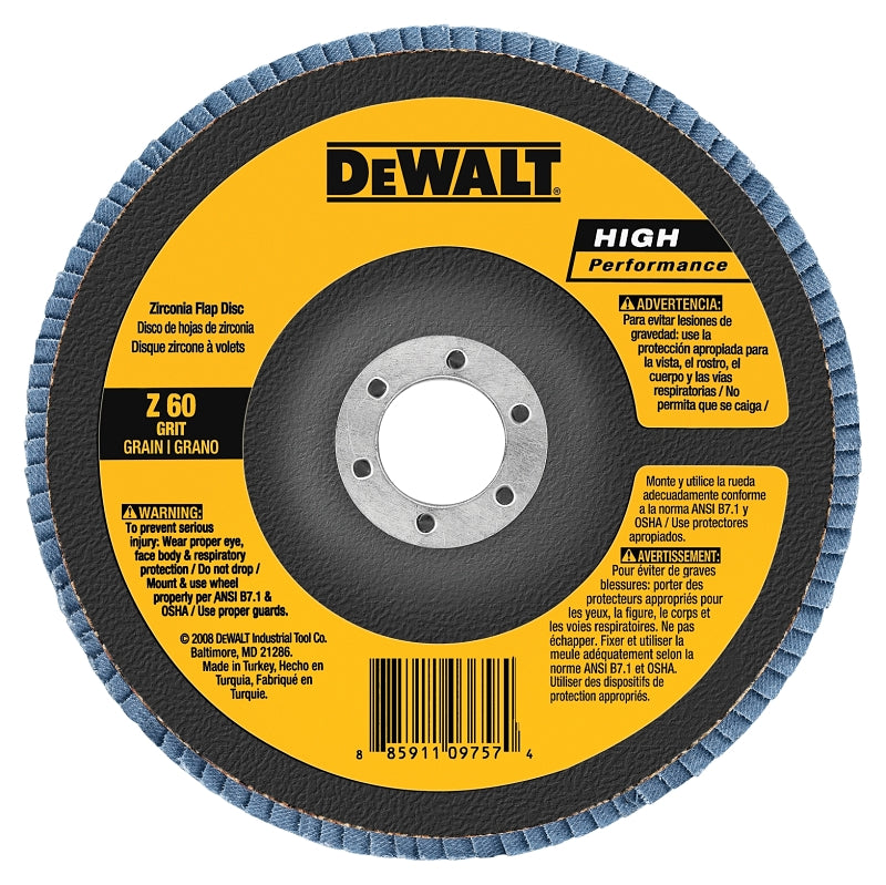 DEWALT DW8353 Flap Disc, 4-1/2 in Dia, 7/8 in Arbor, Coated, 80 Grit, Medium, Zirconium Oxide Abrasive