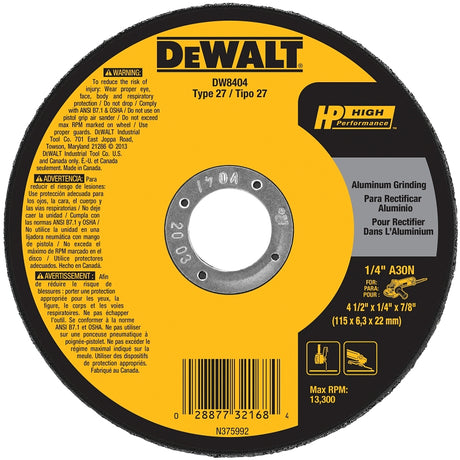 DEWALT DW8404 Grinding Wheel, 4-1/2 in Dia, 1/4 in Thick, 7/8 in Arbor, 30 Grit, Very Coarse, Aluminum Oxide Abrasive