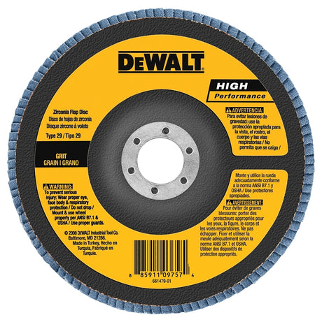 DEWALT HP Series DW8381H Flap Disc, 6 in Dia, 5/8-11 Arbor, 60 Grit, Zirconia Abrasive, Fiberglass Backing