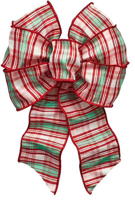Holidaytrims 6161 Wired Bow, Red/White/Green, 7 Loops, 8-1/2 x 14 in, Pack of 12