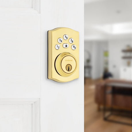 Kwikset Powerbolt 240 992400-001 Keypad Electronic Lock, 3 Grade, Zinc, Lifetime Polished Brass, KW1 Keyway