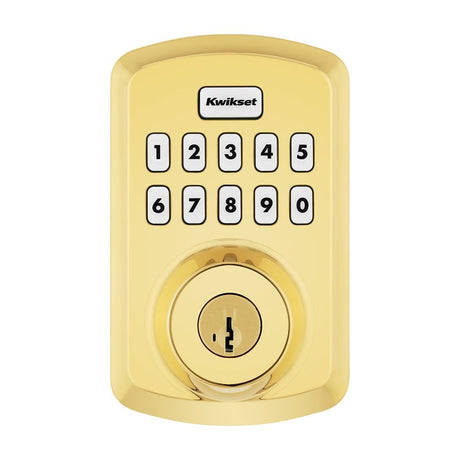 Kwikset Powerbolt 250 992500-001 Keypad Electronic Lock, 3 Grade, Zinc, Lifetime Polished Brass, KW1 Keyway
