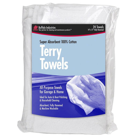 Buffalo 60221 Terry Towel, White, 24, 17 in L, 14 in W, Cotton