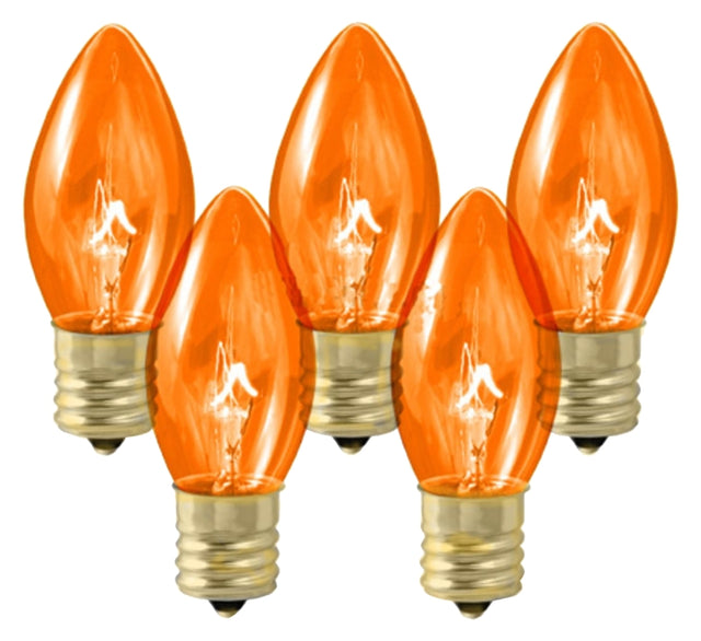 Hometown Holidays 19117 Light Bulb, 5 W, Candelabra Lamp Base, Incandescent Lamp, Transparent Orange Light, Pack of 25