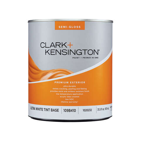 Clark+Kensington Semi-Gloss Tint Base Ultra White Base Premium Paint Exterior 1 qt, Pack of 4