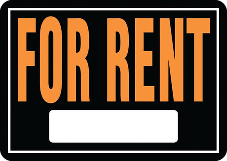 Hy-Ko Hy-Glo Series 802 Identification Sign, Rectangular, FOR RENT, Fluorescent Orange Legend, Black Background, Pack of 12