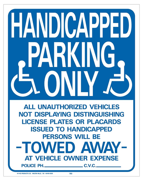 Hy-Ko 703 Parking Sign, Rectangular, Blue/White Legend, Blue/White Background, Plastic, 15 in W x 19 in H Dimensions, Pack of 10