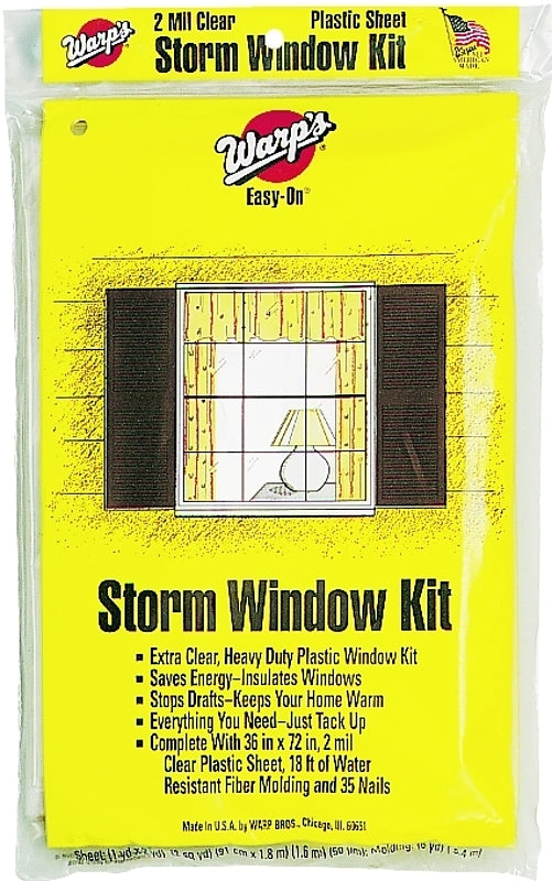 Warp's Easy-On Series EZ-36 Storm Window Kit, 36 in W, 2 mil Thick, 72 in L, Clear, Pack of 36