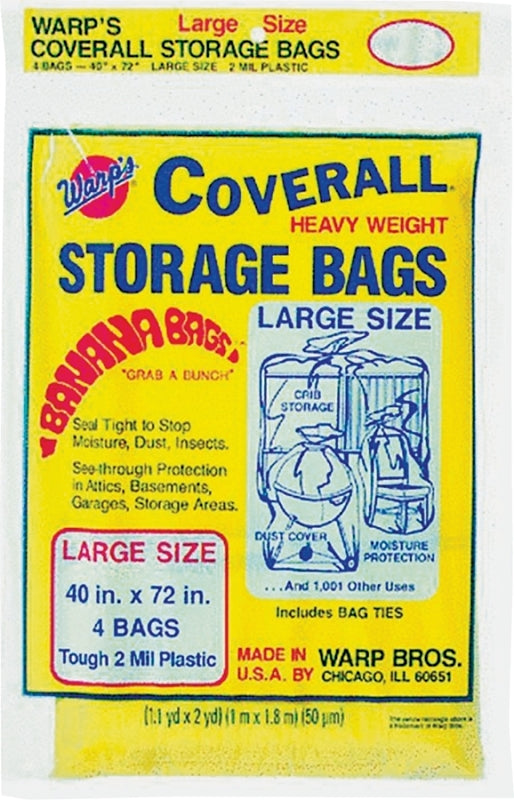 Warp's Banana Bags CB-40 Storage Bag, L, Plastic, Yellow, 40 in L, 72 in W, 2 mil Thick