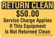 Centurion RCL50 Rental Equipment Decal, RETURN CLEAN, Vinyl