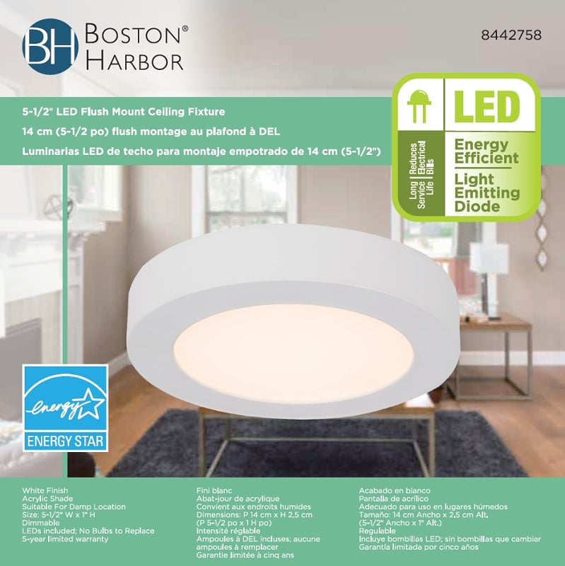 Boston Harbor CL040A WH Ceiling Light Fixture, 0.08 A, 120 V, 10 W, LED Lamp, 550 Lumens, 3000 K Color Temp