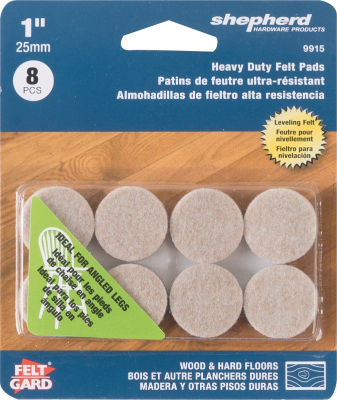 Shepherd Hardware 9915 Furniture Pad, Felt Cloth, Beige, 1 in Dia, 3/8 in Thick, Round, Pack of 6