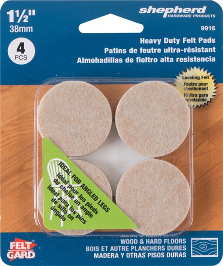 Shepherd Hardware 9916 Furniture Pad, Felt Cloth, Beige, 1-1/2 in Dia, Round, Pack of 6