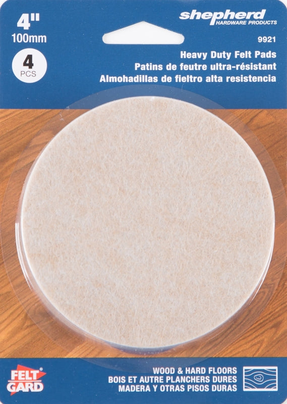 Shepherd Hardware 9921 Protective Pad, Felt, 4 in Dia, Round