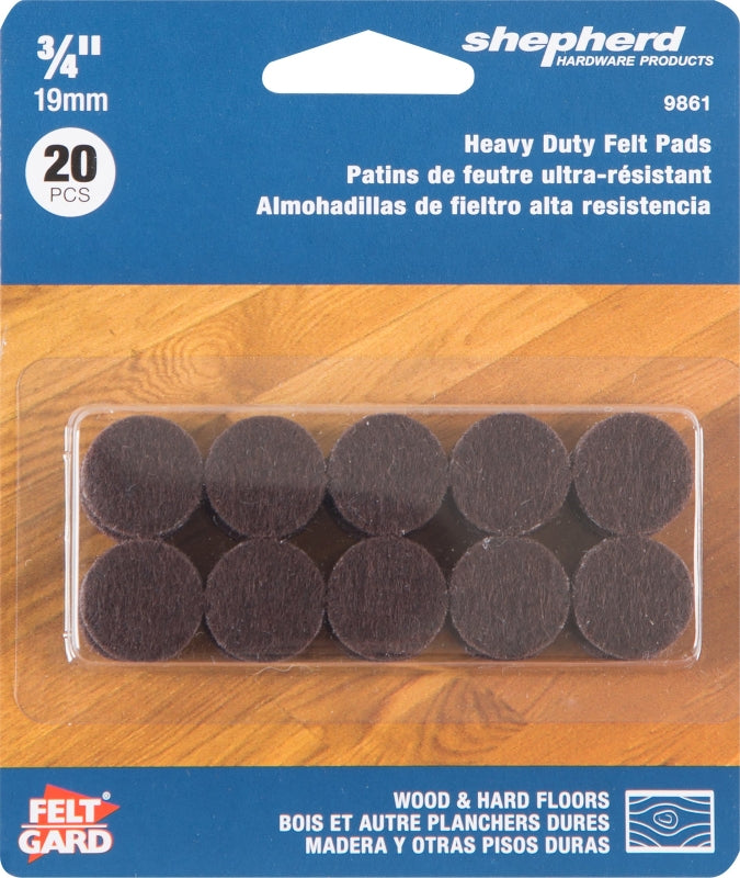 Shepherd Hardware 9861 Protective Pad, Felt, Dark Brown, 3/4 in Dia, Round