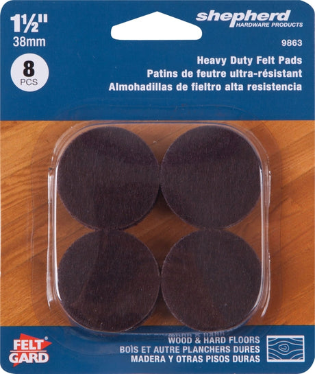 Shepherd Hardware 9863 Protective Pad, Felt, Dark Brown, 1-1/2 in Dia, Round