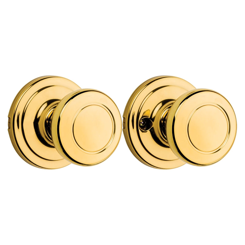 Kwikset Signature Series 720CN 3 CP Passage Knob, Polished Brass, 1-3/8 to 1-3/4 in Thick Door, 2-1/4 in Strike