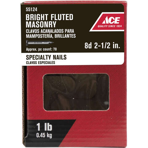 Ace 8D 2-1/2 in. Masonry Bright Steel Nail Flat Head 1 lb