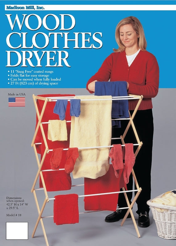 Madison Mill 18 Cloth Dryer, Wood, 14 in W, 42-1/2 in H, 29-1/2 in L