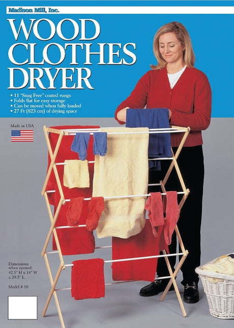 Madison Mill 18 Cloth Dryer, Wood, 14 in W, 42-1/2 in H, 29-1/2 in L