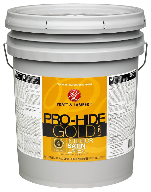 Pratt & Lambert Pro-Hide Gold Ultra Series 0000Z9480-20 Interior Paint, Satin Sheen, Bright White, 5 gal