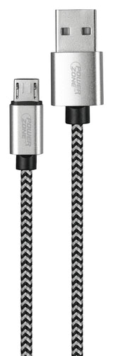 PowerZone KL-029X-1M-MICRO Micro Charging Cable, Micro USB, USB, Black/White Sheath, 3 ft L