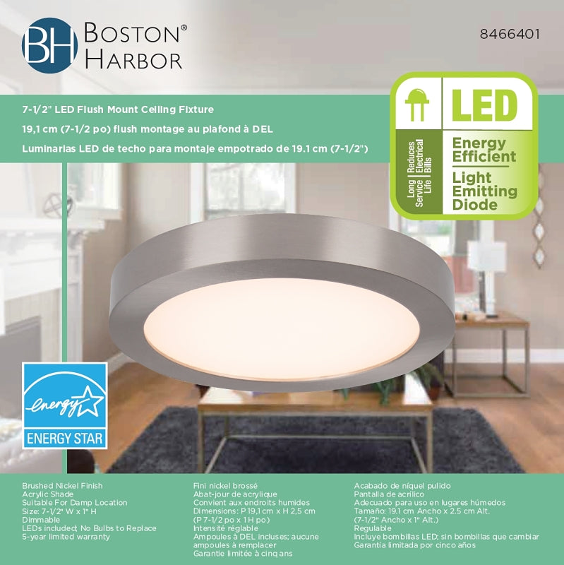 Boston Harbor CL040B BN Ceiling Light Fixture, 0.1 A, 120 V, 10 W, LED Lamp, 750 Lumens, 3000 K Color Temp